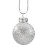 Glass Bauble Silver With Glitter, 3Cm
