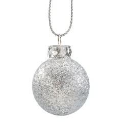 Glass Bauble Silver With Glitter, 3Cm