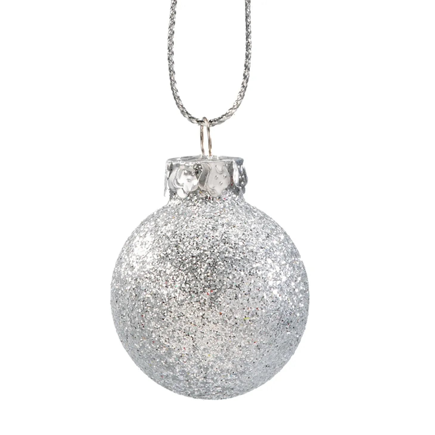 Glass Bauble Silver With Glitter, 3Cm
