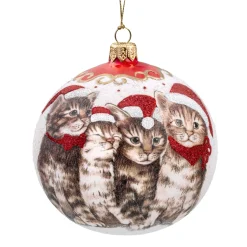 Glass Bauble White Christmas Cats, 10 Cm