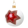 Glass Bauble White Matt With Gingerbread Star, 10 Cm