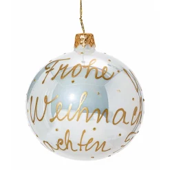 Glass Bauble White "Merry Christmas", 8 Cm