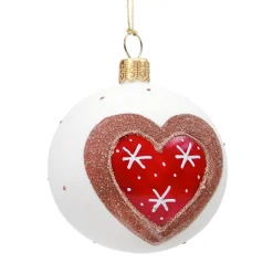 Glass Bauble White With Gingerbread Heart, 7 Cm