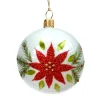 Glass Bauble White With Poinsettia, 7 Cm