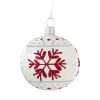 Glass Bauble White With Red Flakes, 6 Cm