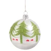 Glass Bauble White With Trees And Mushroom, 8 Cm