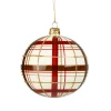 Glass Bauble With Check Pattern White Matt, 10Cm