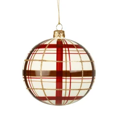 Glass Bauble With Check Pattern White Matt, 10Cm