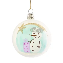 Glass Bauble With Snowman And Shooting Star, 7Cm