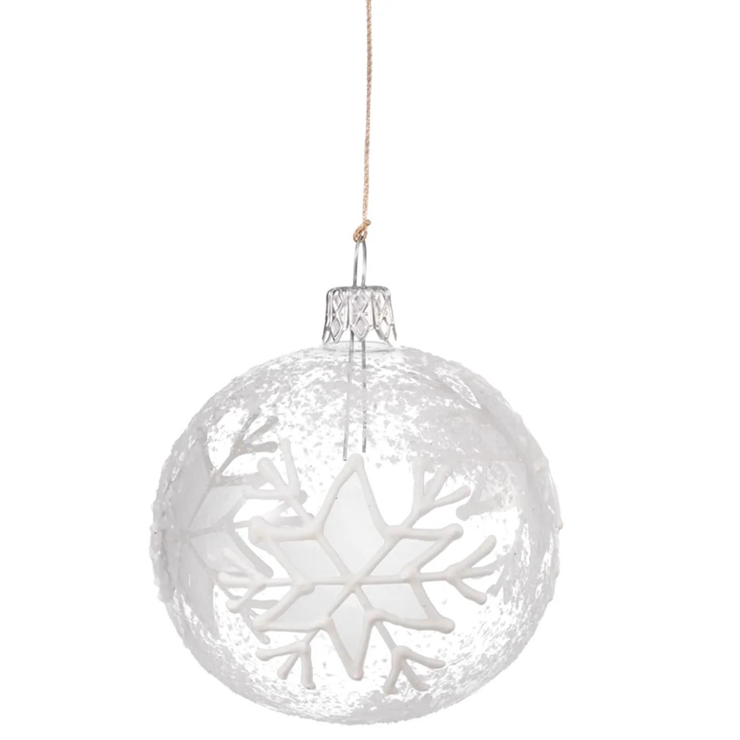 Glass Bauble With White Flakes, 7 Cm