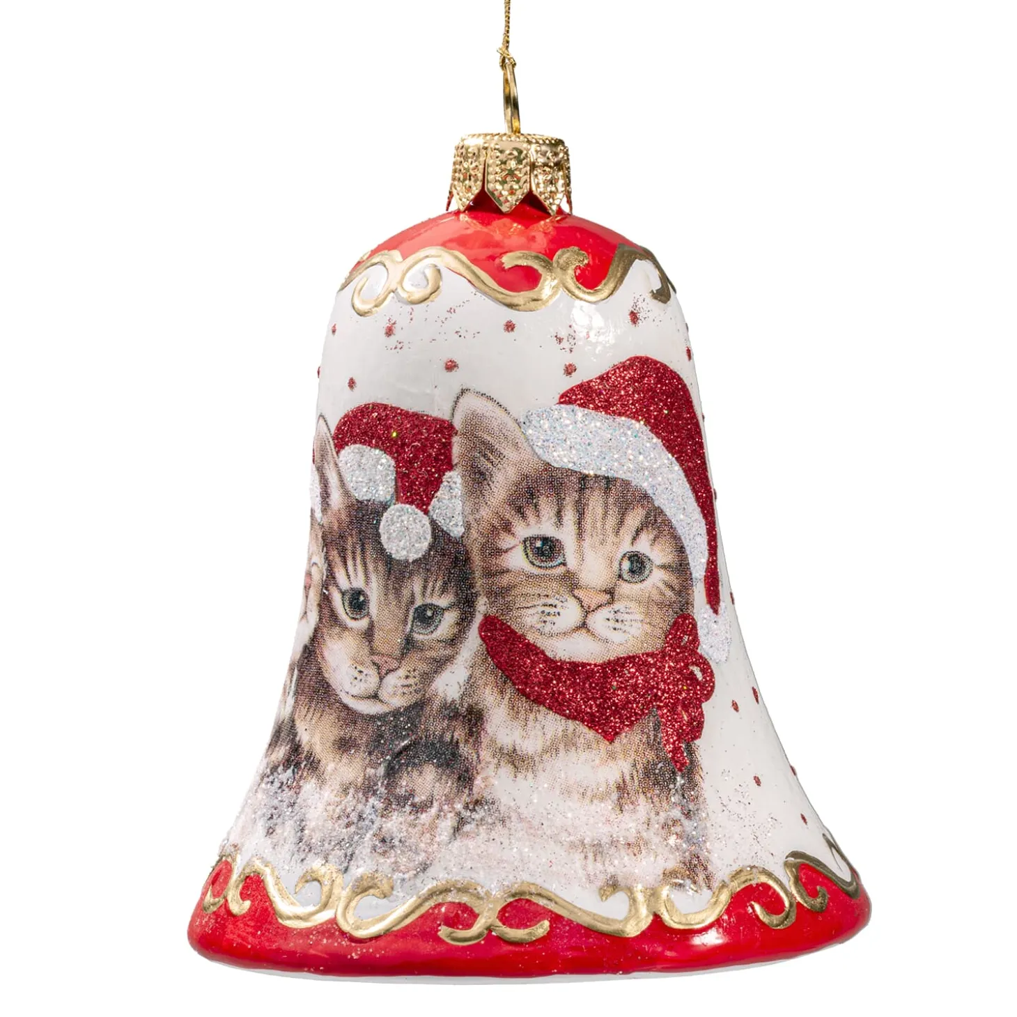 Glass Bell White Christmas Cats