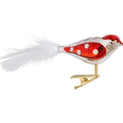 Glass Bird Silver-Red Dotted