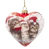 Glass Heart White Christmas Cats