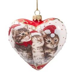 Glass Heart White Christmas Cats