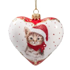 Glass Heart White Christmas Cats