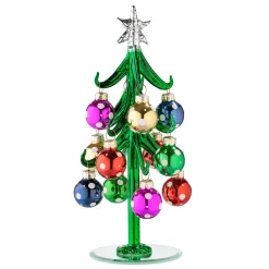 Green Glass Tree With Colourful Baubles