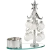 Tealight Holder Glass Tree With White Baubles, Silver